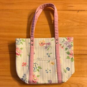 Longaberger Floral Tote Bag with Pink Straps